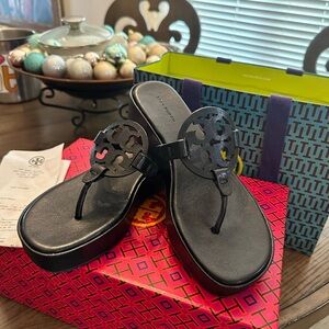 Tory Burch Black Women's Wedge Miller Sandals